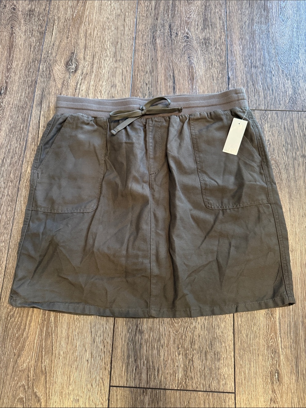 Casual Olive Drawstring Pocket Skort